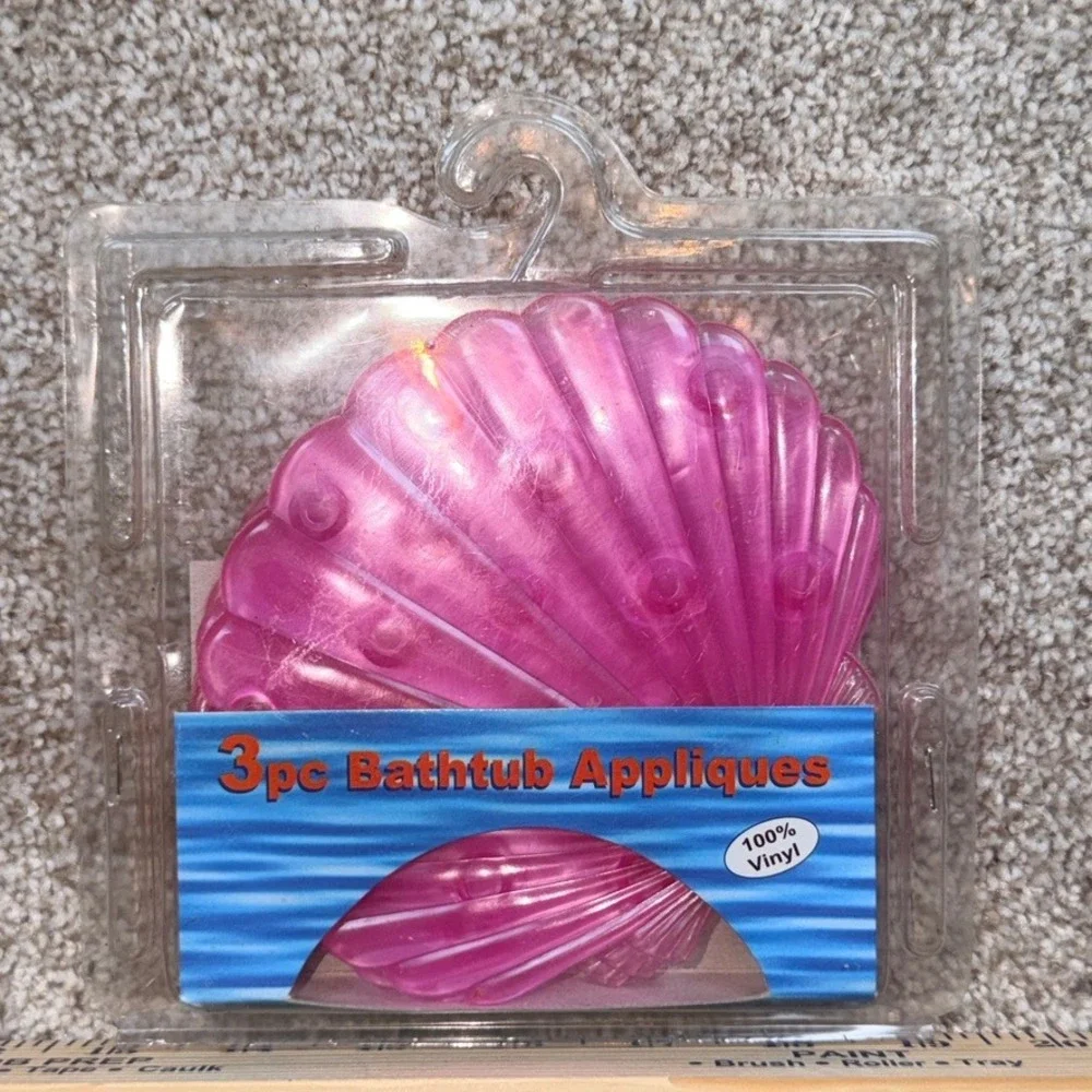 Vintage 3pc Pink Seashell Bathtub Applique Vinyl Suction Cup Ocean Desert Sales